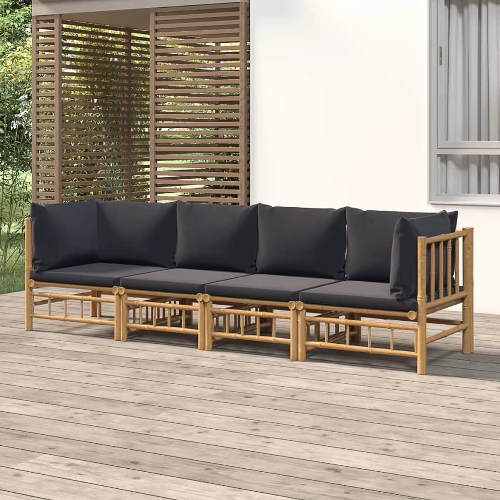 4 Piece Patio Lounge Set with Dark Gray Cushions Bamboo,Durable Bamboo Outdoor Patio Lounge Set with Modular Design for Comfort and Customization Patio Furniture Sets, Outdoor Furniture Sets
