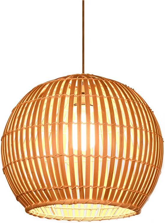 Bamboo Lantern Pendant Lamp, E27 Single Head Chandeliers, Rattan Lampshades, Decorative Lighting Fixtures for Living Room Corridors, Ceiling Hanging Light