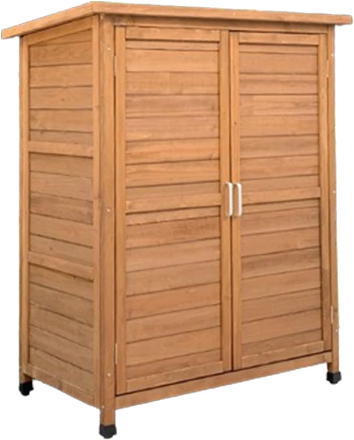 Garden Storage Cabinet, Wooden Garden Shed with Waterproof Roof, Outdoor Tool Shed with Galvanized Top and Two Shelves for Yard Tools Or Pool Accessories (One Color Brown)