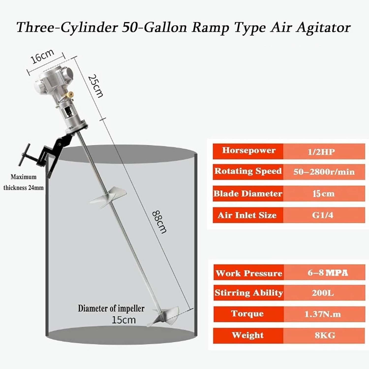 50 Gallon Pneumatic Agitator Clamp Mount Tank Barrel Drum Mixer, IBC Tote Mixer Agitator, Paint Agitator, Paint Mixing Machine-