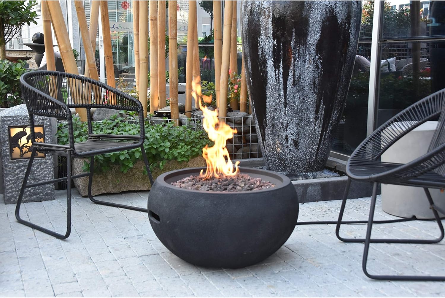 Black Concrete Fire Table Propane Assembly40000 Round Composite Powder