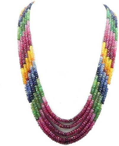25% shop Sale lots 5 strand necklace 2-4mm AA Natural MULTI SAPPHIRE shaded beads 18 inch ruby, emerald