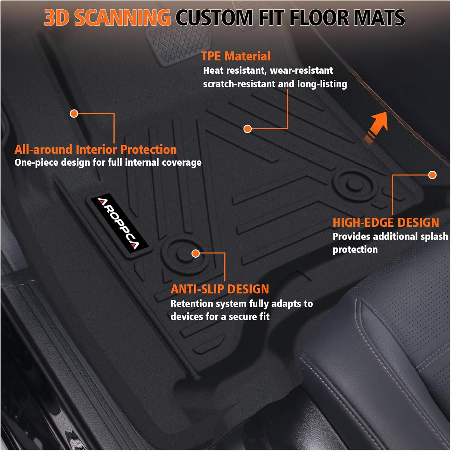 All Weather Car Floor Mats for 2014-2018 Chevy Silverado/GMC Sierra 1500 Crew Cab, 2015-2019 Silverado/Sierra 2500 HD/3500 HD Crew Cab, TPE Rubber Floor Liners Full Set for Chevy Silverado Accessories