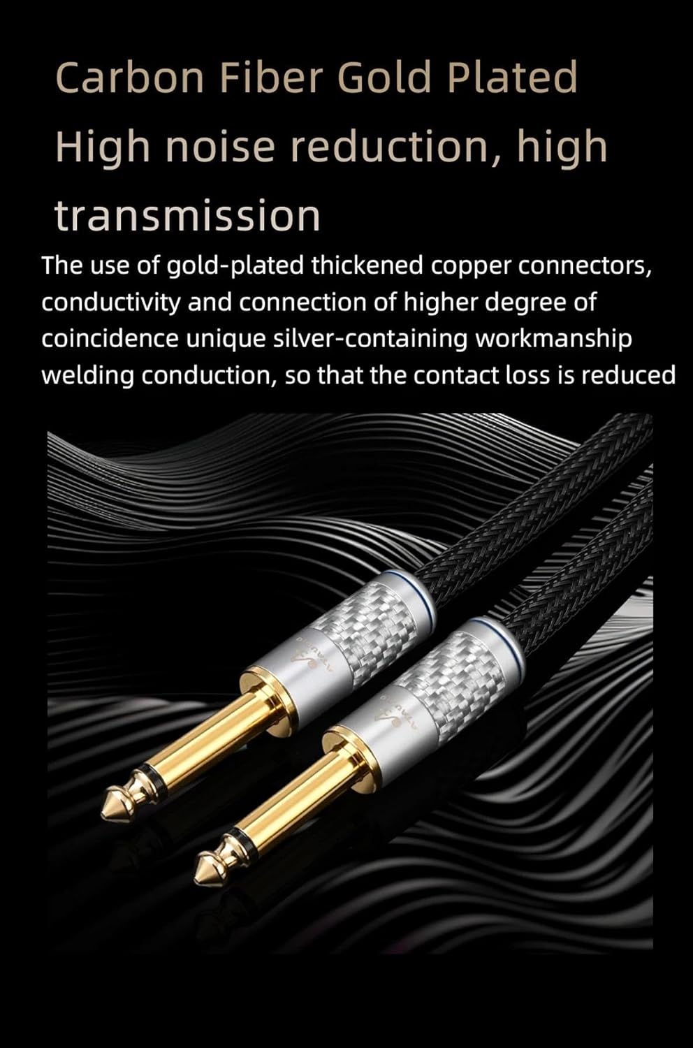 Pro Audio Cable 6.35mm Aux Guitar Cable Gold Plated Mono 6.35 TS Male to 6.35 TS Male Guitar Amplifier Cable(0.75m)