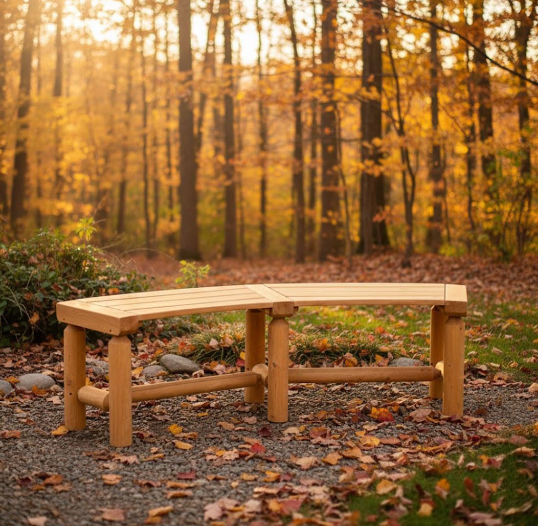 Outdoor Wooden Curved Backless Porch Bench Rustic Style Cedar/Fir Wood Log Fire Pit Bench for Patio Garden Deck and Backyard, 40