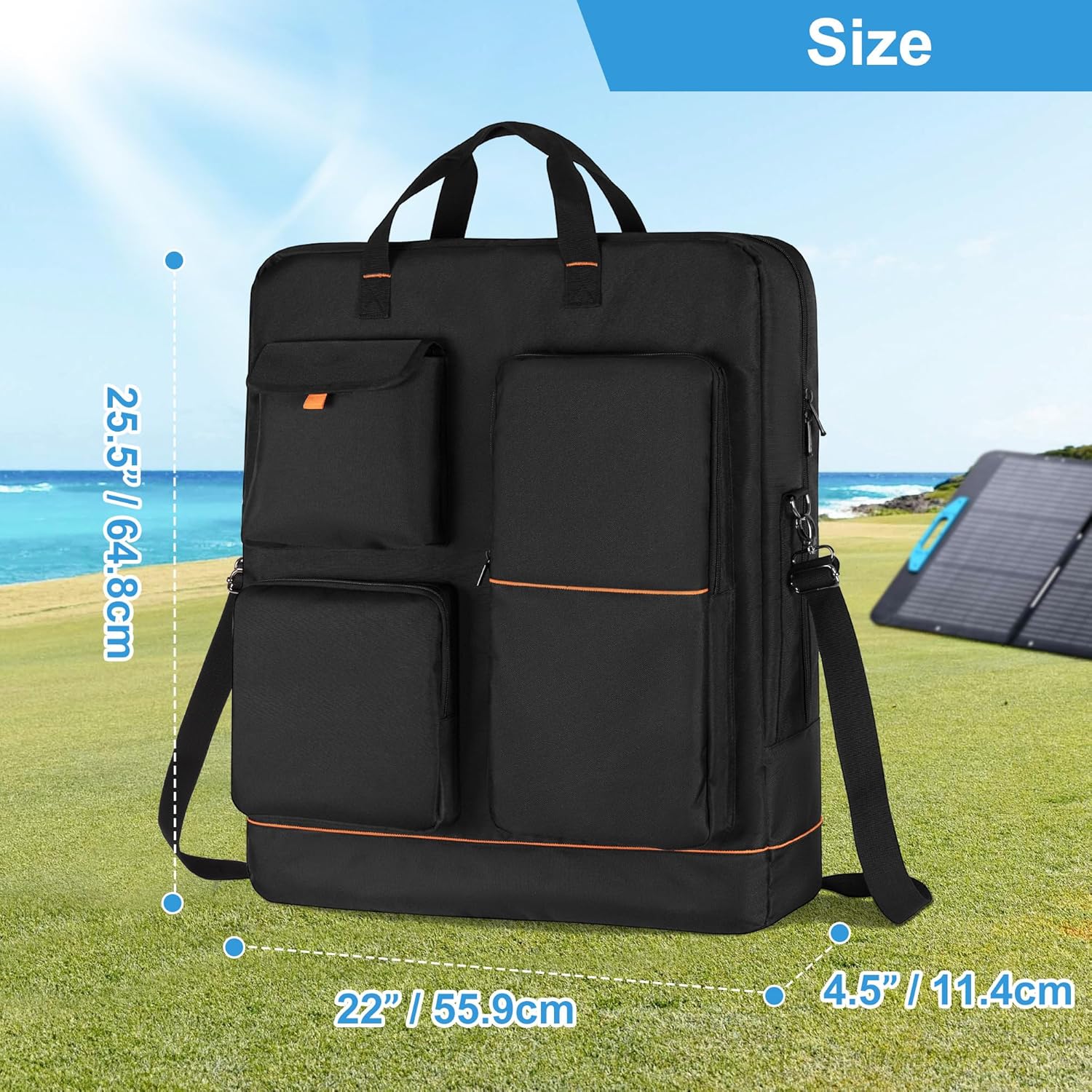 Solar Panel Bag, Carrying Case Compatible with Anker SOLIX PS30 PS100 PS200, Double-layer Storage Carrier for 2 Panels, Protective Travel Organizer with Multi Pockets & Shoulder Strap