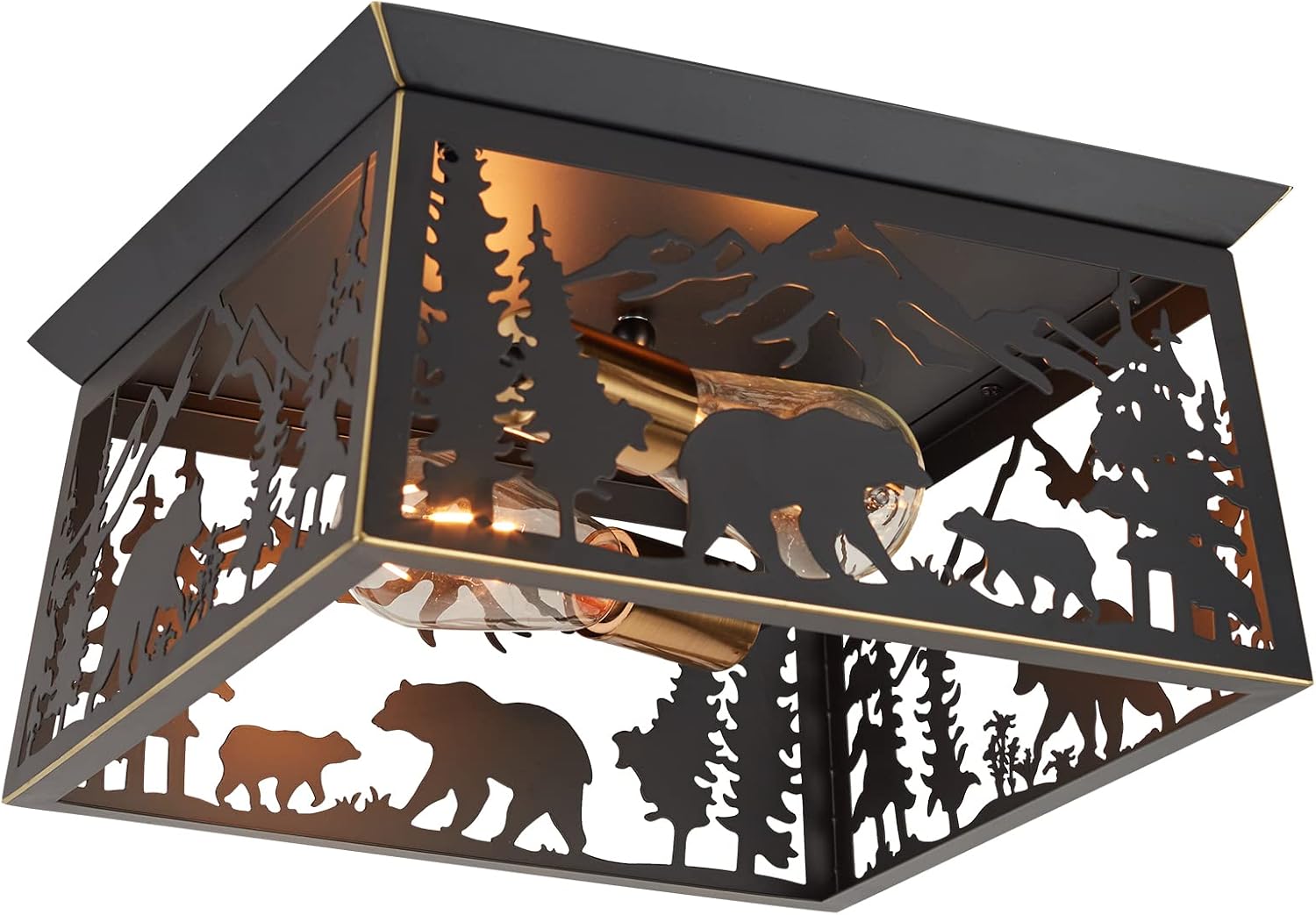 Farmhouse Flush Mount Ceiling Light Fixture, 2-Light Bear Rustic Light Fixtures for Log Cabin Kitchen, Bedroom, Living Room, Outdoor Porch, and Foyer Entryway Lighting (Bulbs not Included)