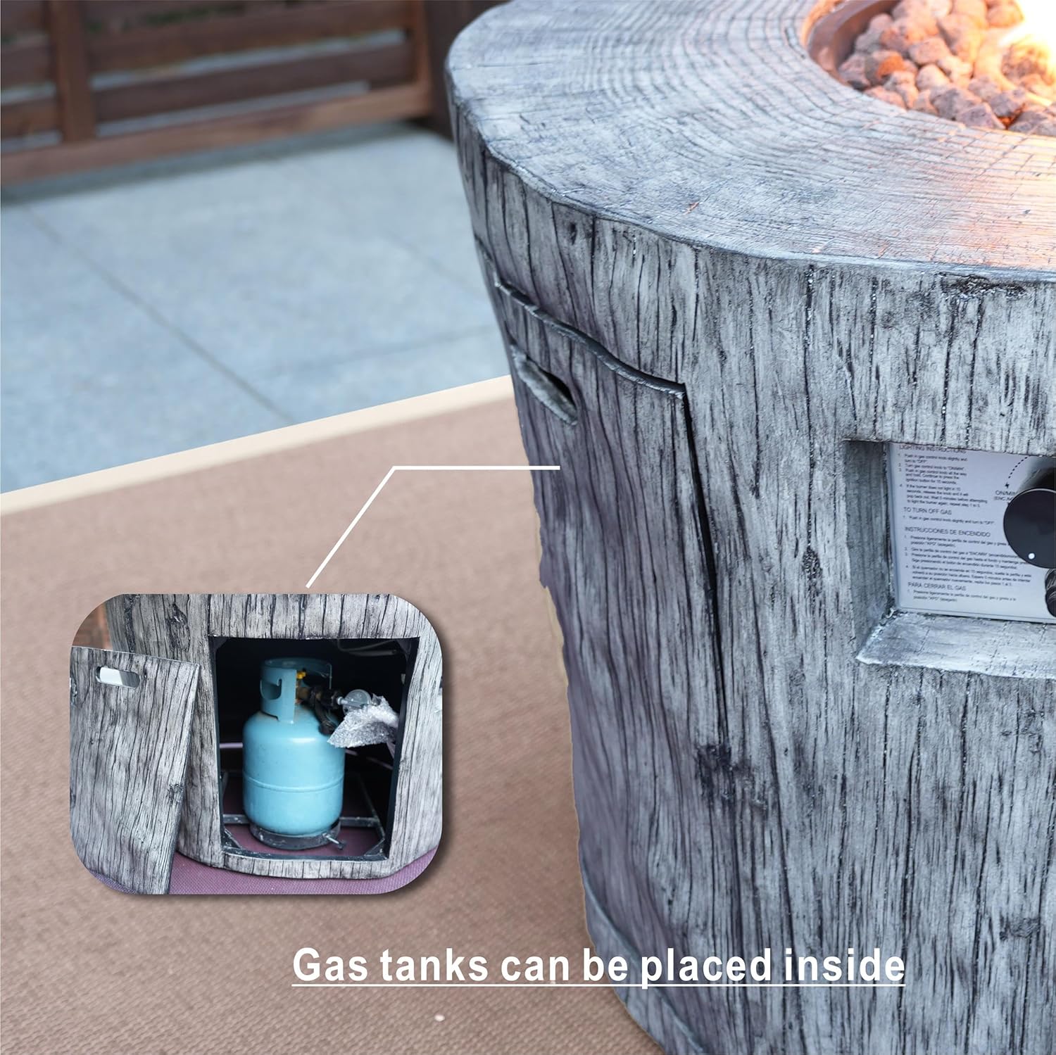 Direct Wicker Gray Metal Stone Propane Outdoor Fire Pit Table