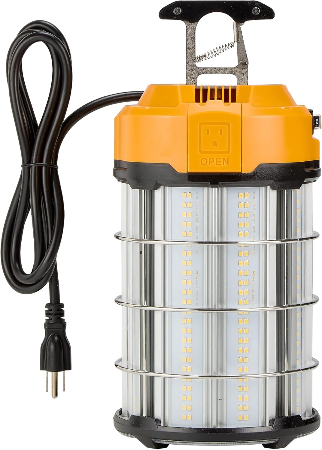 Maxxima High Bay LED Temporary Work Light Fixture - 150 Watt 1800 Lumens, Daylight 5000K, IP65, Linkable, Stainless Steel Cage Guard, Easy Latch to Mount, Plug in with Surge Protection