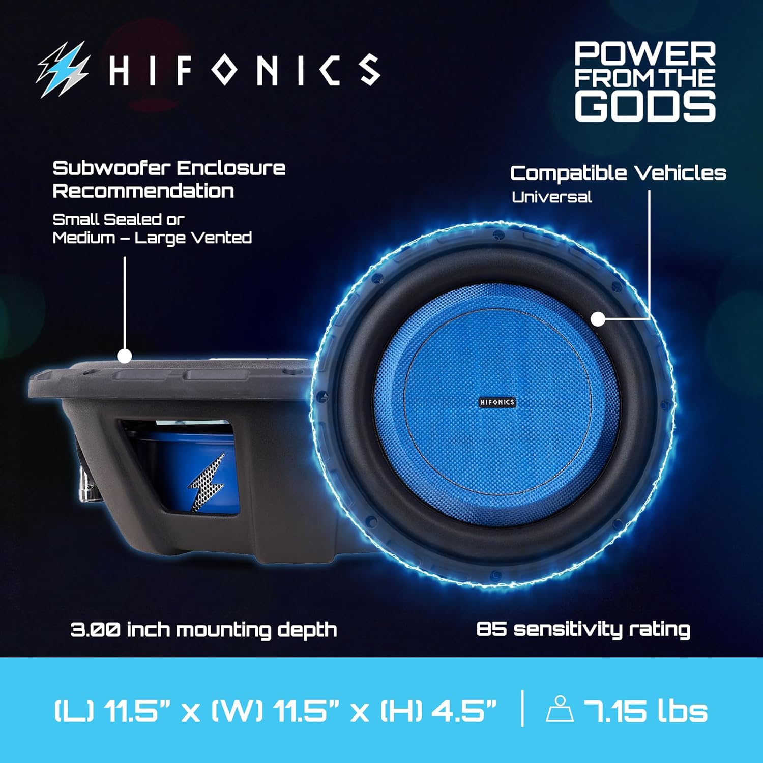 Hifonics Elite 10 Inch Shallow Mount Car Subwoofer, Dual 4 Ohm Voice Coil Speaker 600 Watt Peak Power Mobile Amplifier, Black/Blue
