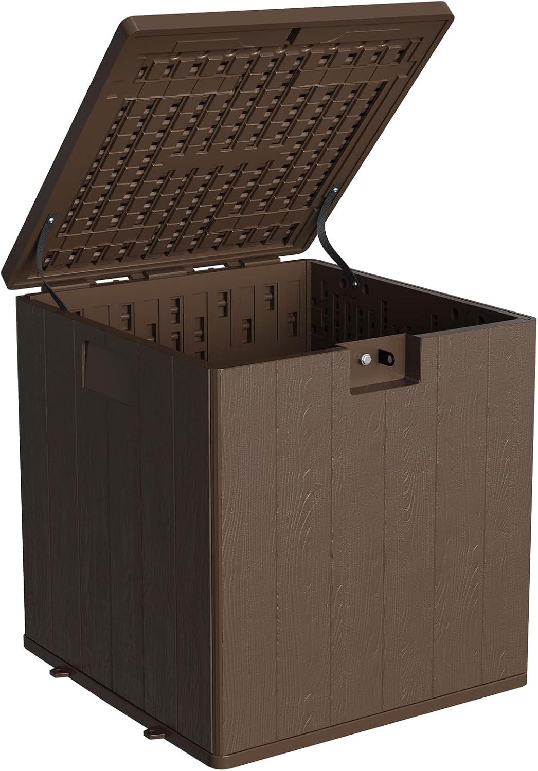 80 Gallon Weatherproof Resin Deck Box – Lockable Outdoor Storage Bin with Lid & Handles, Large Capacity – Brown - 1, Imitation Rattan Design