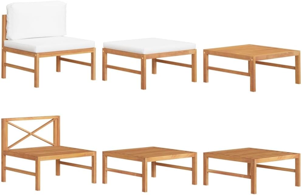 3 Piece Patio Lounge Set with Cream Cushions Teak Wood,Premium Outdoor Patio Lounge Set: Comfort and Durability Combined Patio Furniture Sets, Conversation Sets