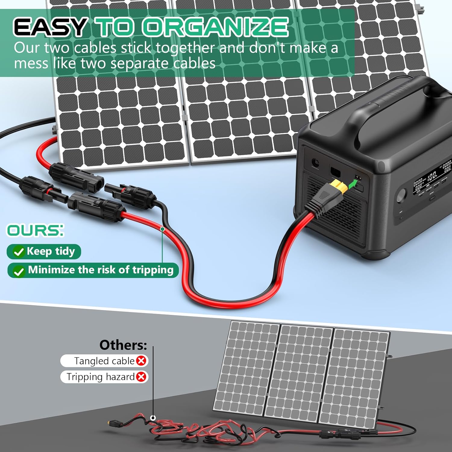 10AWG XT60 Solar Cable 50FT, XT60 Cable to Solar Connector, Solar Cable Connector to XT60 Extension Cable, XT60 Solar Charging Cable for Portable Power Station Solar Generator