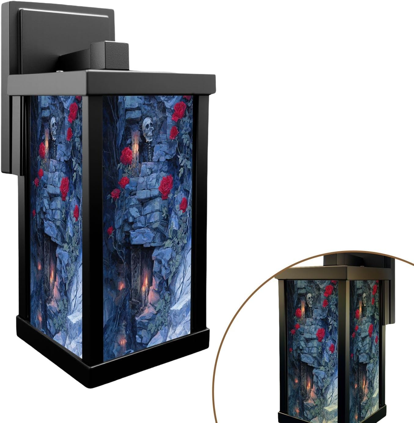 Outdoor Wall Lights Dark Crypt Scene Skeleton Ethereal Candlelight Exterior Waterproof Wall Mount Sconce 13