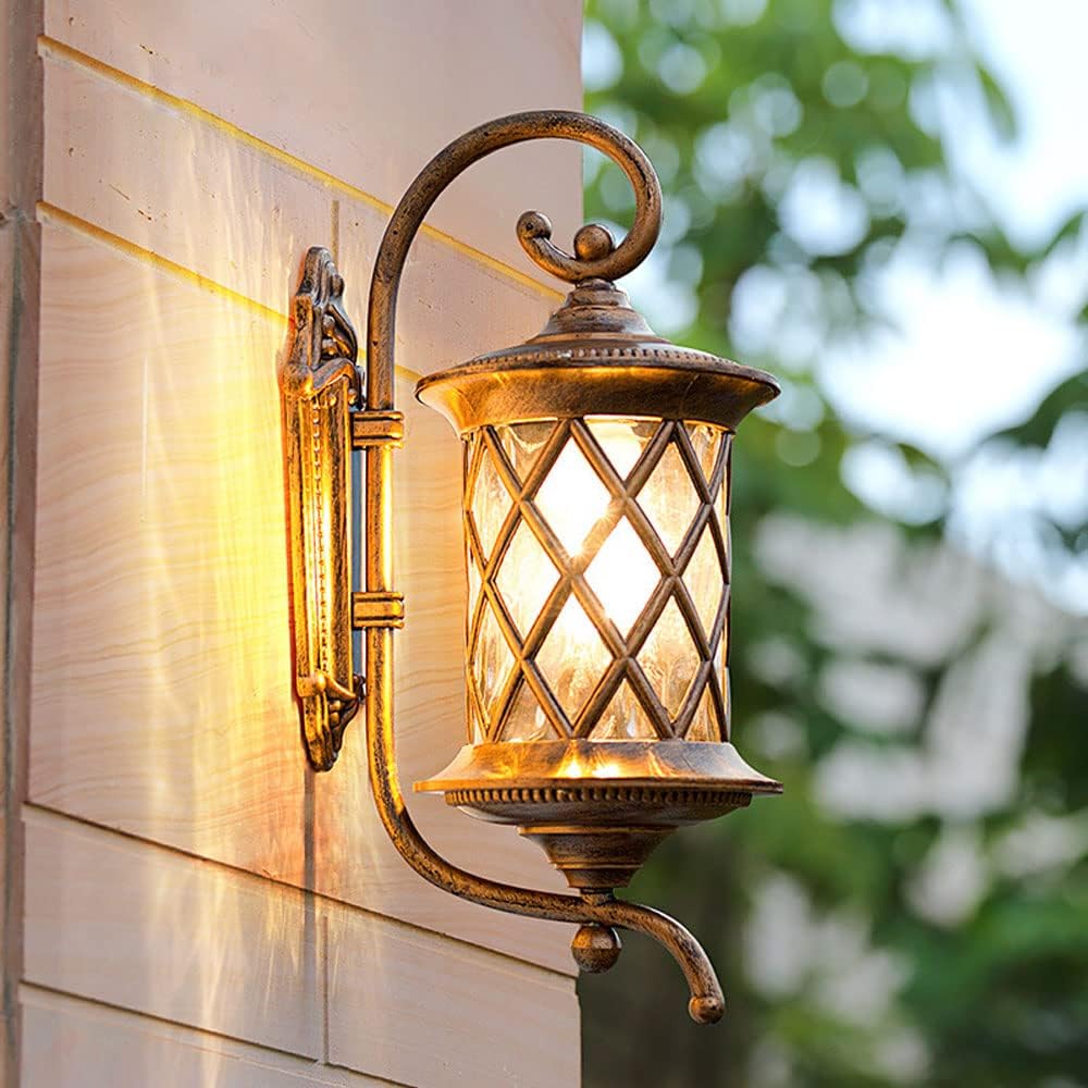 Baska Waterproof Wall Lantern Outdoor Porch Light Water Glass Carriage Lamp, E27 Exterior Lighting Fixtures Wall Mount, IP44 Waterproof Pineapple Wall Sconces for Garage Patio