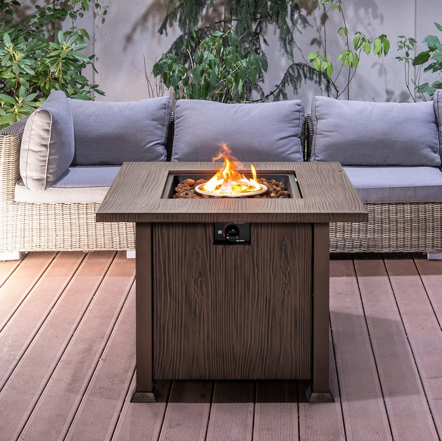 COSTWAY 32 Inches Propane Fire Pit, 50,000 BTU Gas Fire Pit Table with Lid, Lava Rocks, Protective Cover, 2-in-1 Outdoor Fire Table with Adjustable Flame, Stainless Steel Burner, CSA Certification