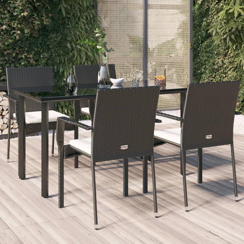 Furniture Sets 5 Piece Patio Dining Set with Cushions Black Poly Rattan,Elegant Contemporary Patio Dining Set for Outdoor Relaxation and Dining Garden Conversation Sets