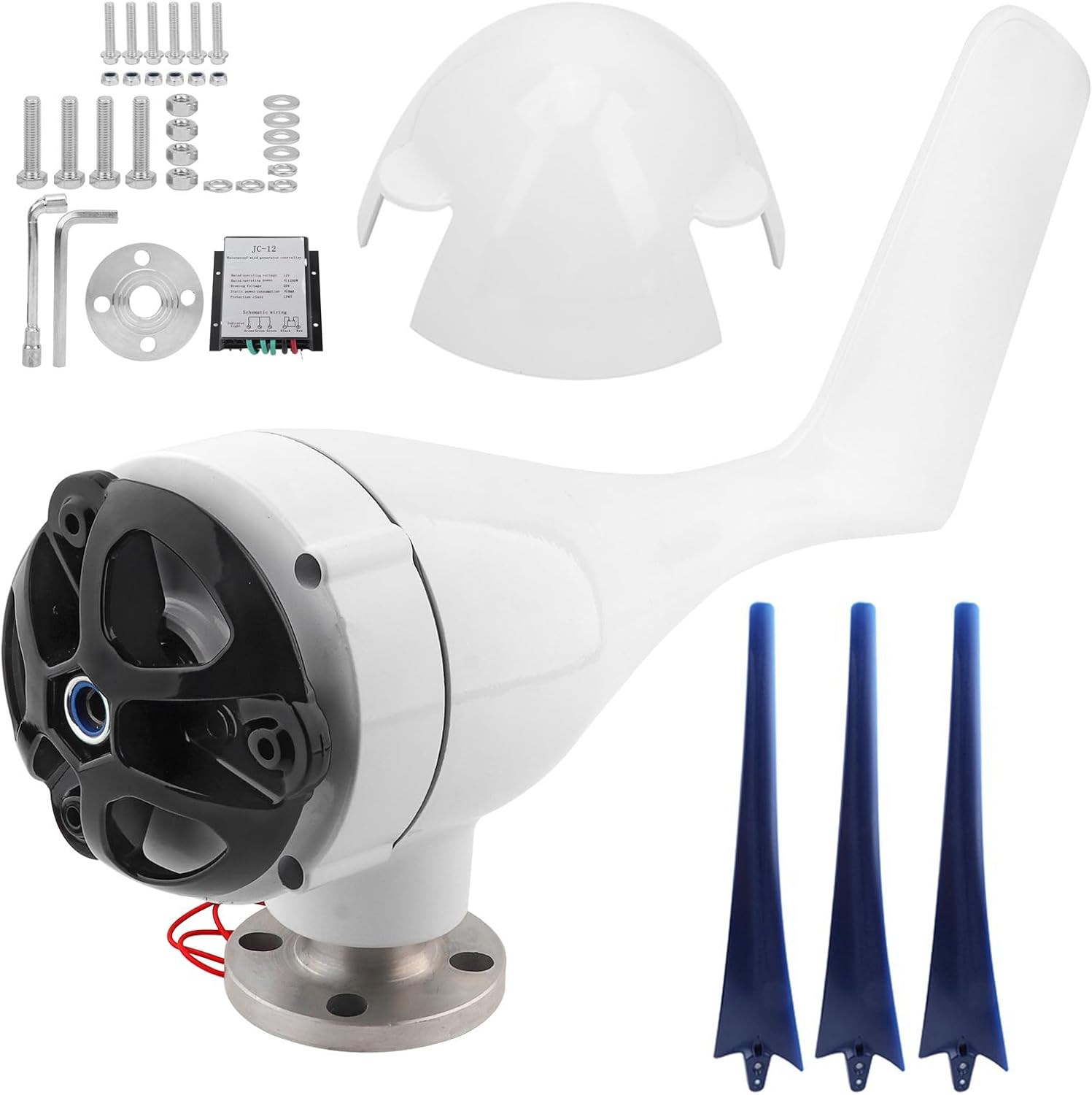 1200W Wind Generator Turbines Kit, Small 3 Blades Generator Power Parts Turbines Kit for Marine Home Charging(Blue 12V)