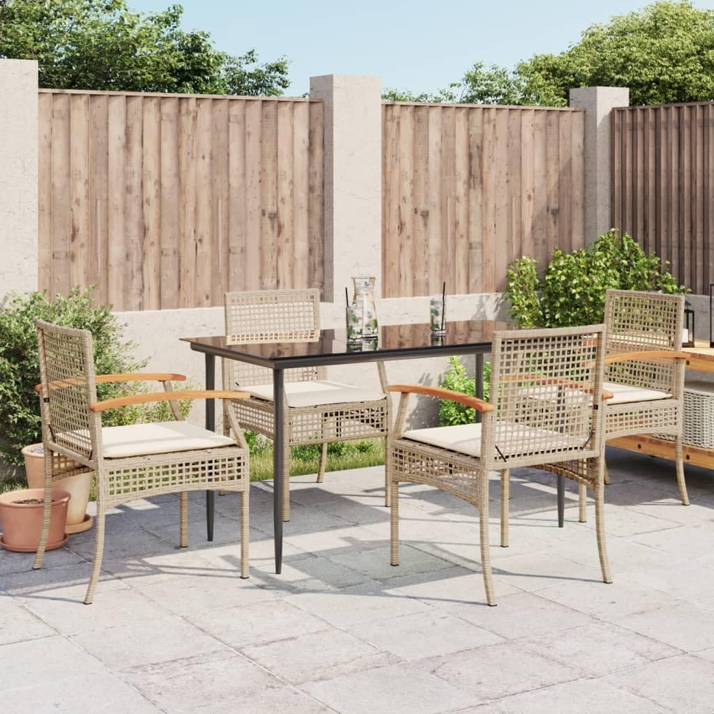5 Piece Patio Dining Set with Cushions Beige Poly Rattan,Stylish and Comfortable Outdoor Dining Set with Durable PE Rattan and Tempered Glass Tabletop Furniture Sets for Patio, Lawn & Garden
