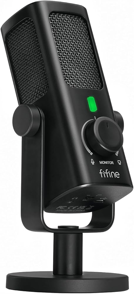 FIFINE USB-Podcast-Condenser-Microphone for Studio-Recording/Computer-Streaming, Desktop-Metal-Mic for YouTube Music Vocal Creation, with Monitor-Mix Volume-Control, Low-Cut Switch (PROFILE3)