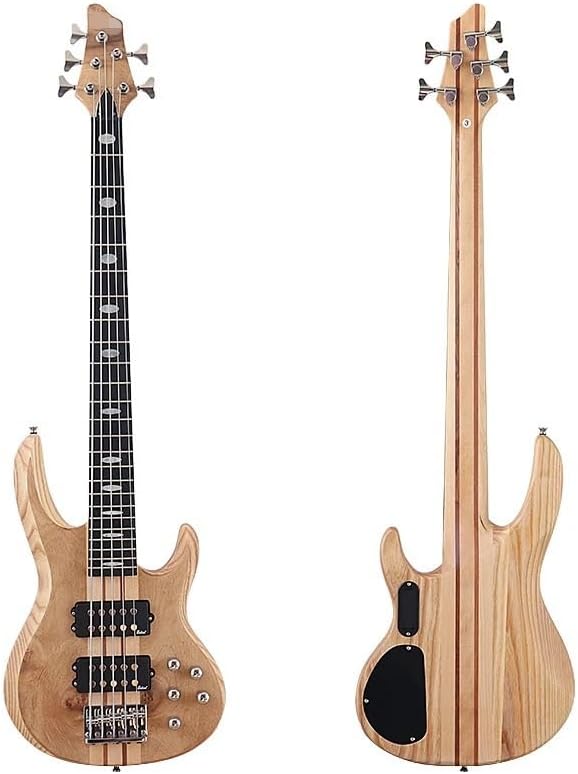 Active 5-String Electric Bass Guitar, 43-Inch Full Size, Natural Matte Finish,Solid Okoume Body,24-Fret(Model 2)