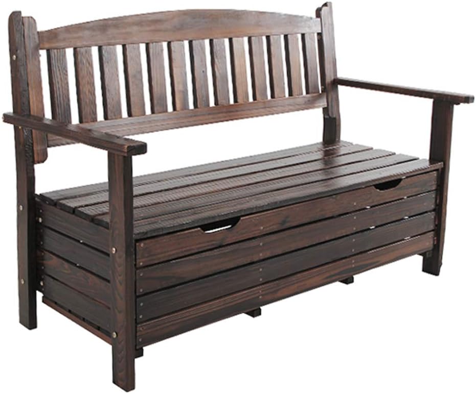 Outdoor Wooden Storage Benches Deck Box for Patio Furniture, Park Lawn Balcony Porch Garden Patio Bench with Storage, Water-Resistant Bench Seat Chair for 2-3 Person