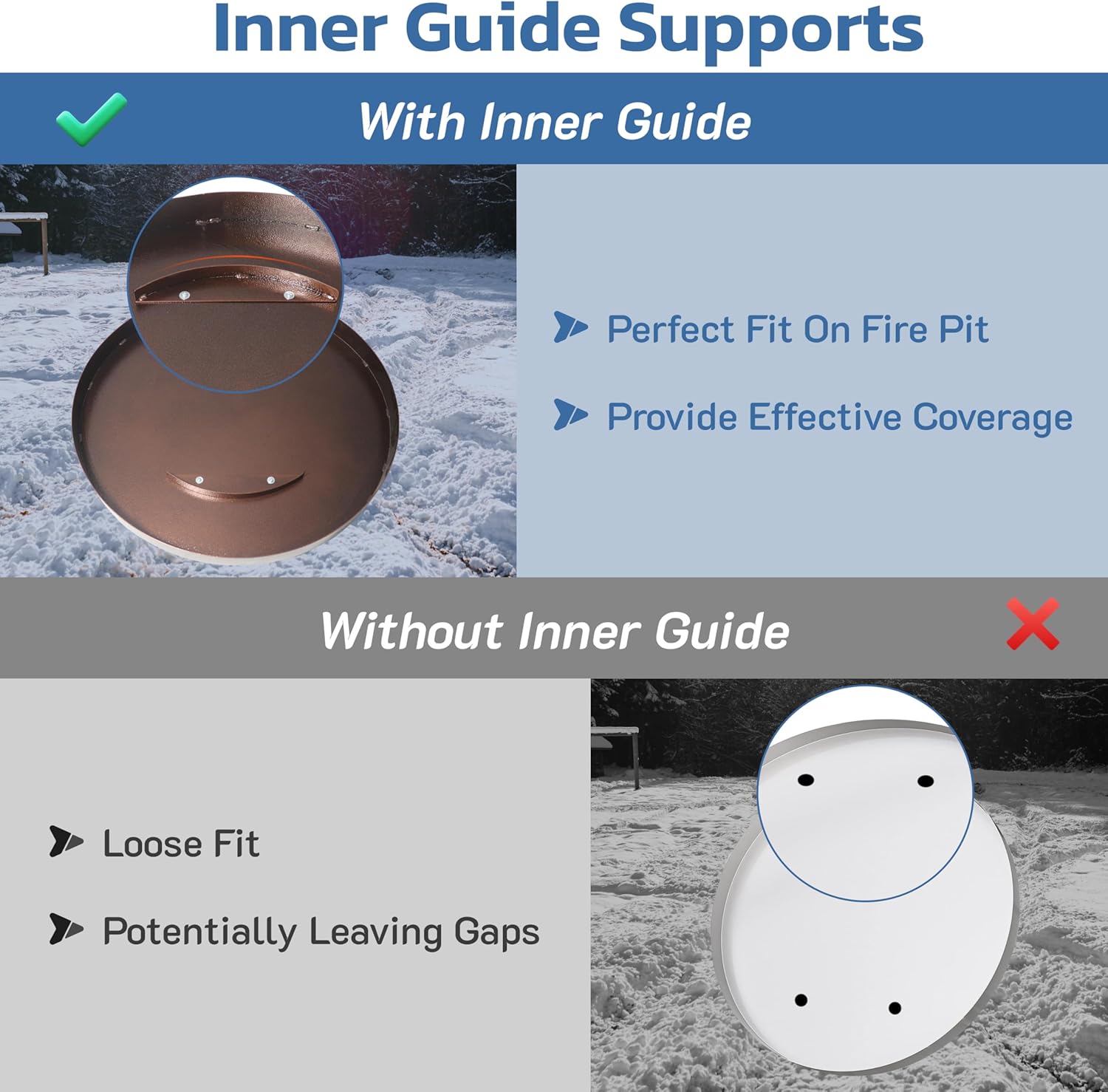 25.5” Round Fire Pit Lid – Bronze Coated fire pit cover round metal for Outdoor Fireplace 16 Gauge Steel Flat Fire Pit Burner Pan Cover with Wooden Handle Snuffer Lid for Round Patio Fire Pit