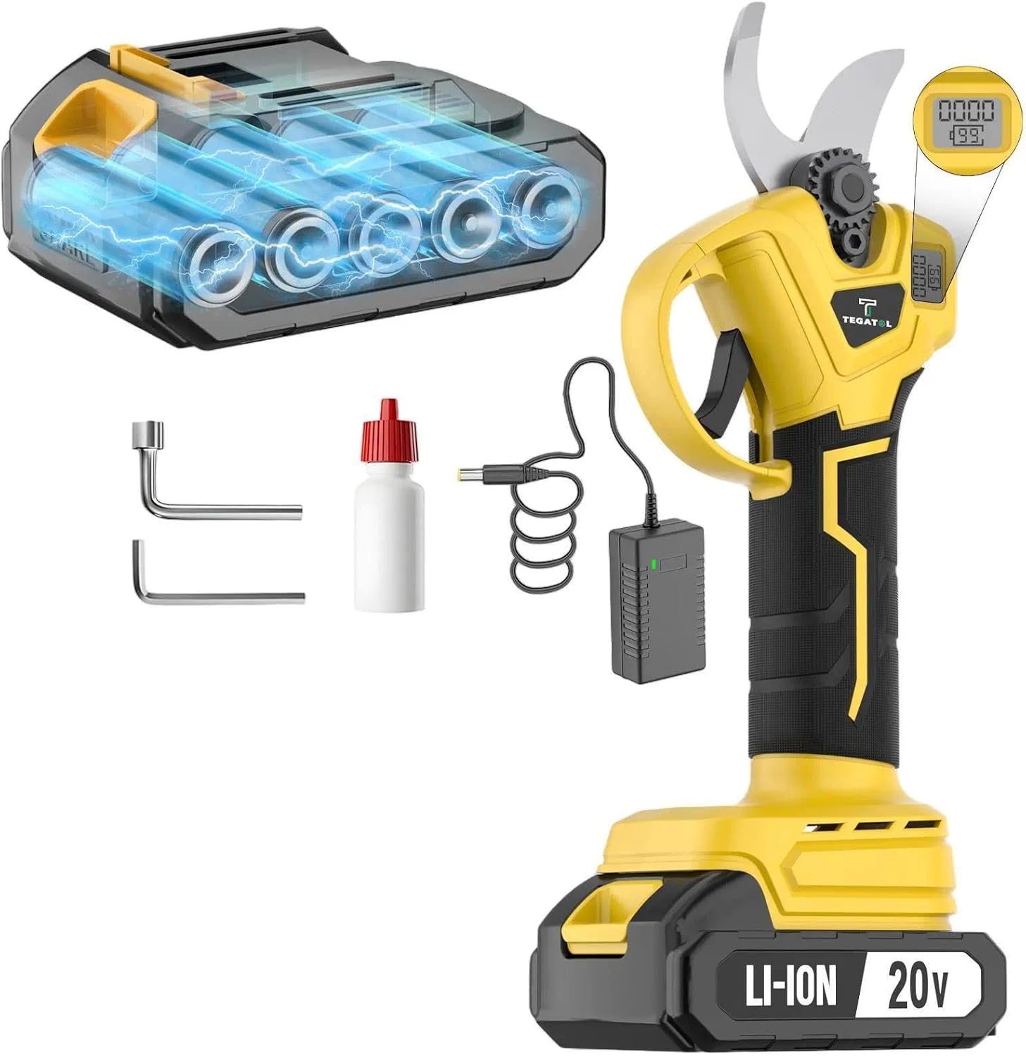 Yellow Electric Pruning Shears, Cordless Electric Scissors, With Battery And Charger, Suitable For Trimming Branches In The Garden And Potted Plants On The Balcony