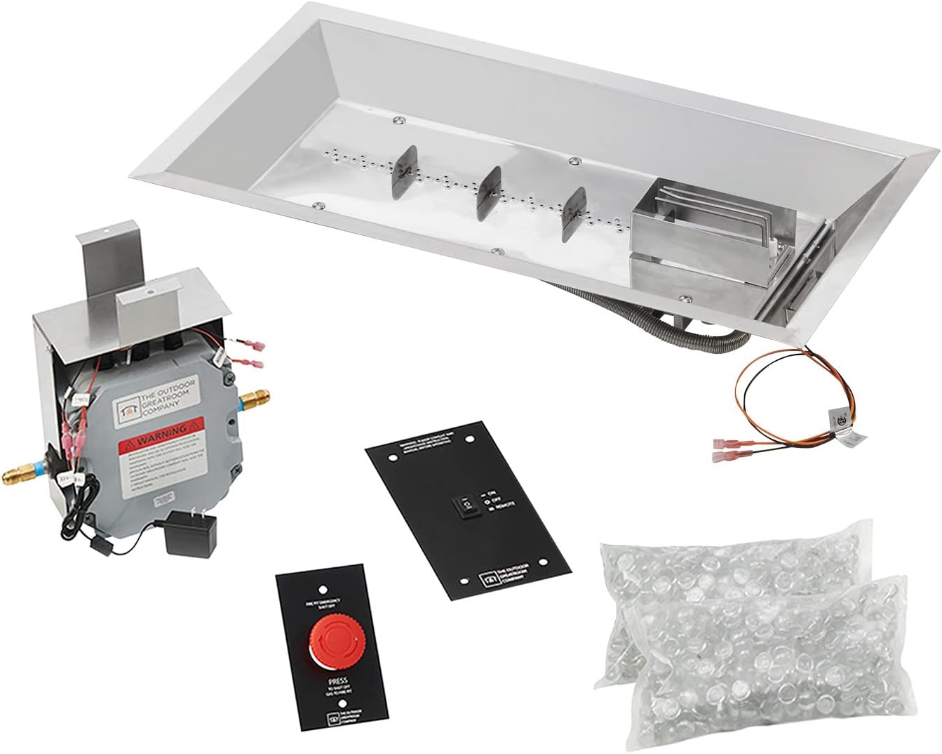 The Outdoor GreatRoom Company Linear Crystal Fire Plus Electronic Ignition Fire Pit Burner Kit (CFP1224DSILP), 12x24-Inches, Propane