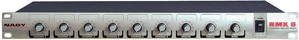 NADY RMX-6 6 channel Rackmount Mono Microphone / Line mixer with phantom power and master tone controls - XLR and ¼” inputs and outputs