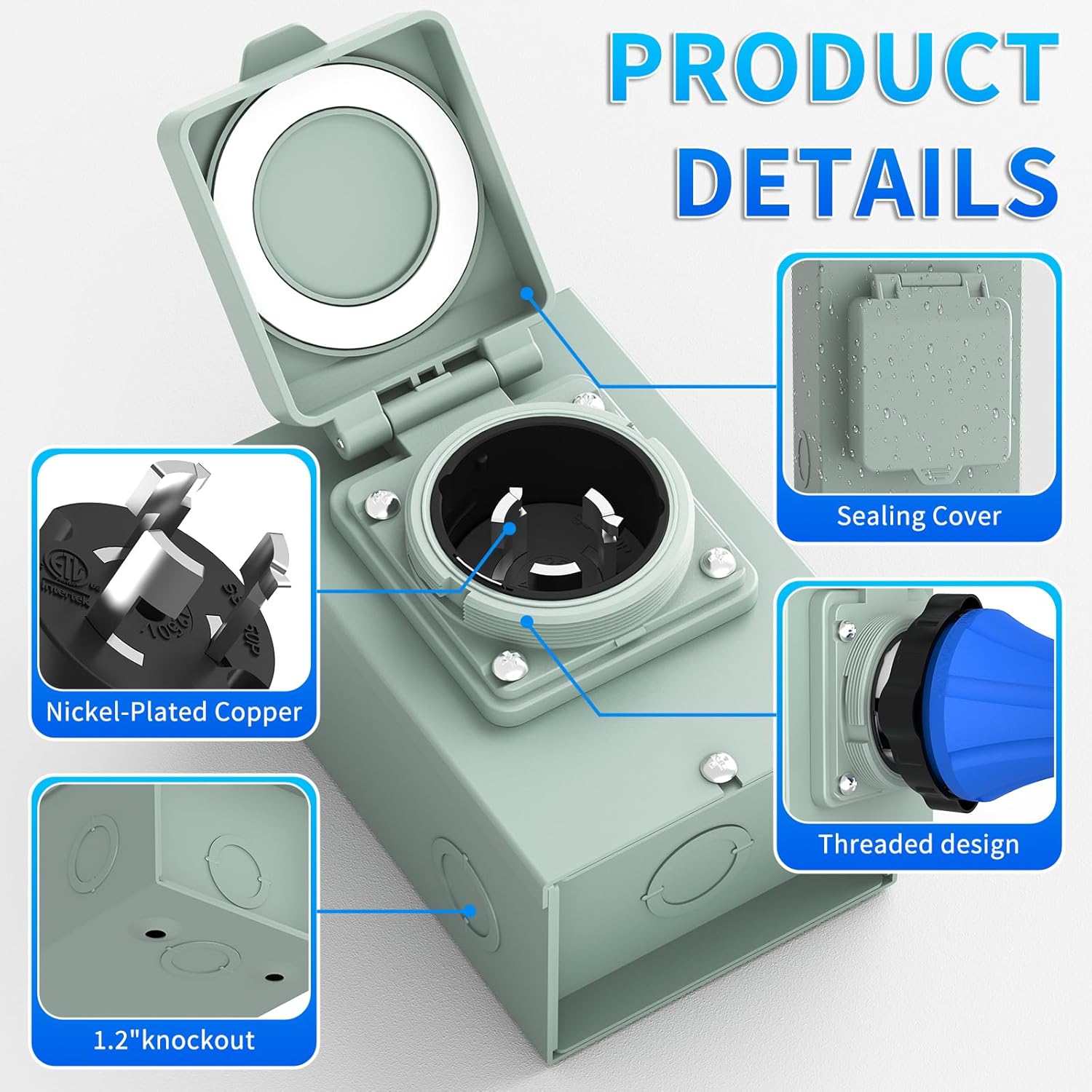 50 Amp Power Inlet Box and 25FT Generator Cord, 125V/250V Emergency Power Combo Kit, NEMA 3R Generator Plug, NEMA14-50P/SS2-50R RV Power Extension Cord, Twist Lock, Grip Handle