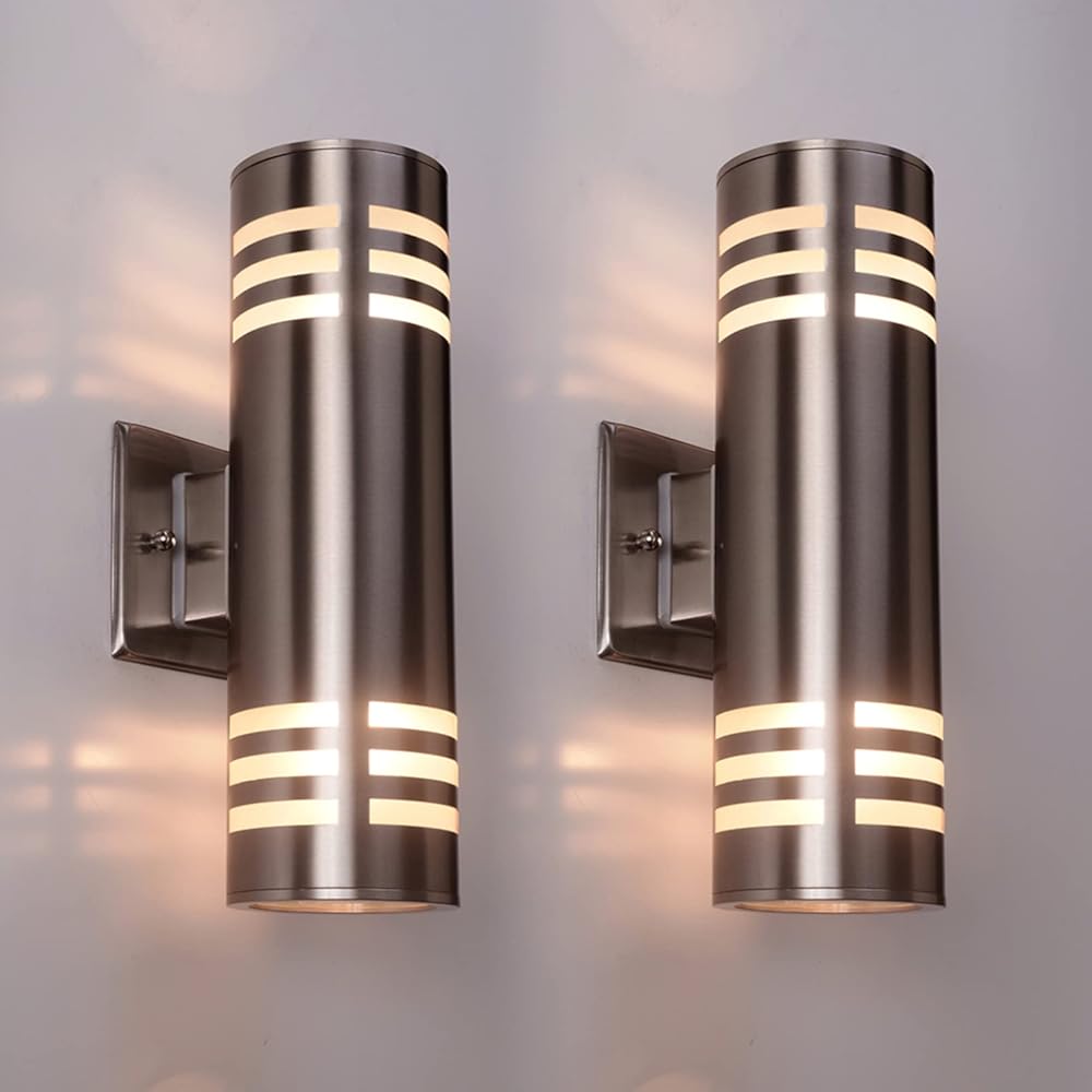 2 Pack Outdoor Wall Sconce, Waterproof Wall Light Fixture, Cylinder Porch Wall Mount Light with Stainless Steel 304, E27, 13