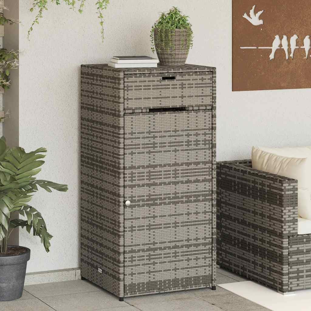 Garden Storage Cabinet, Grey PE Rattan Outdoor Deck Box, Weather-Resistant Patio Organizer for Tools, Cushions, Balcony