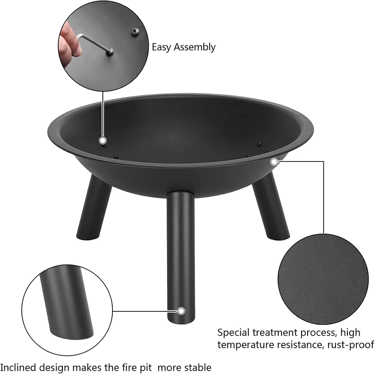 Outdoor Brazier Portable Outdoor Fire Pit Bowl Steel Iron BBQ Grill for Garden Backyard Picnic Camping Beaches Park Portable Burning Brazier