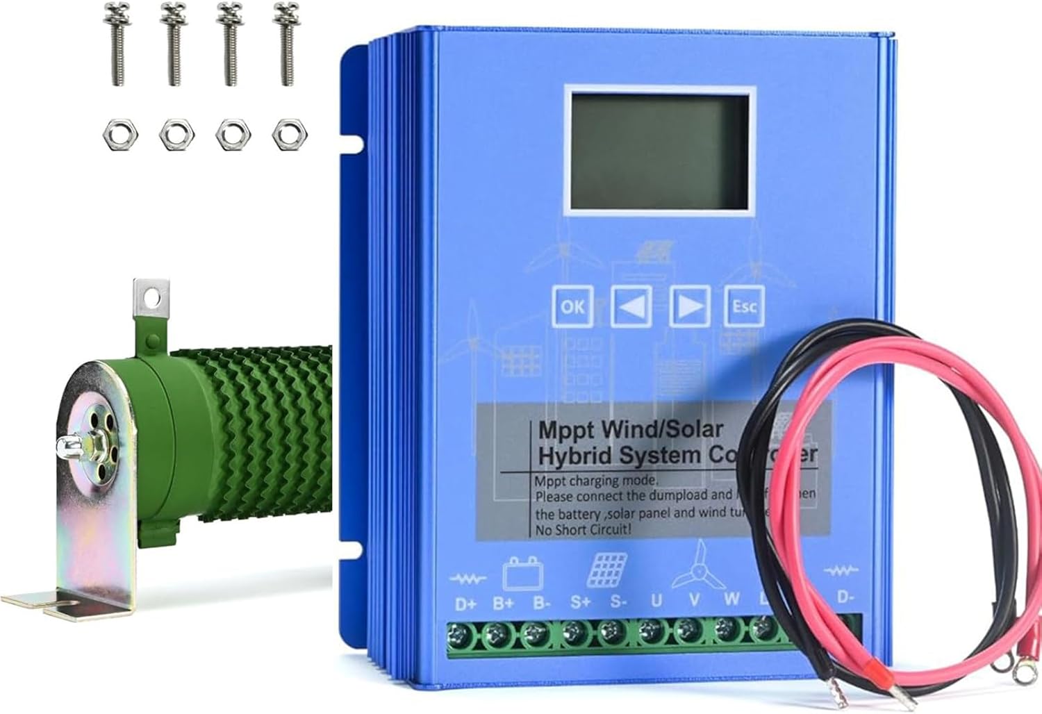 1000W Wind Solar Hybrid Charge Controller 12V/24V/48V MPPT Boost Charge Regulator with LCD Display and Dump Load Accurate (600W Wind + 400W Solar) 24/48V