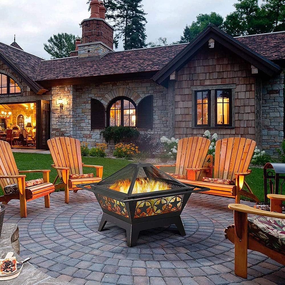 Portable Outdoor Fire Pits,32 Inch Wood Burning BBQ Fire Bowl,with Spark Screen Poker Waterproof Cover Patio Garden Fire Pit