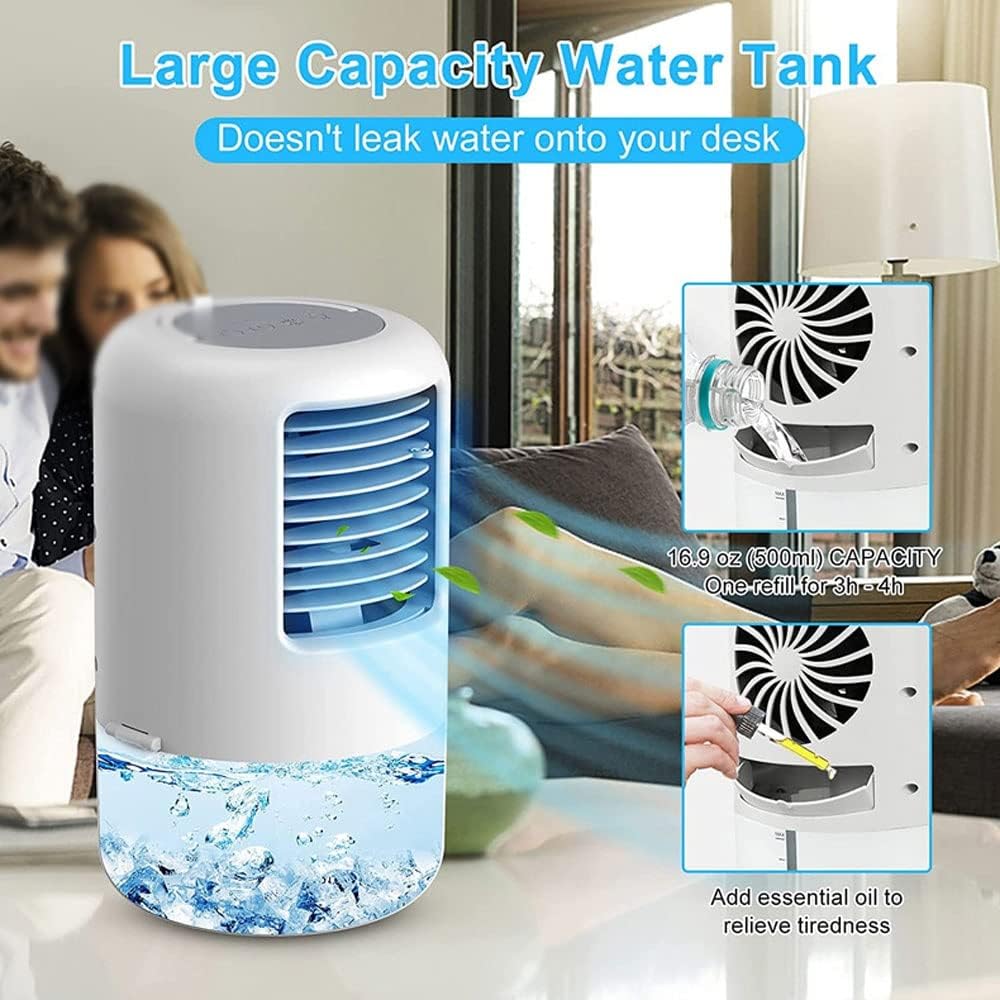 Portable Air Conditioner Cooling Fan, Evaporative Air Cooler for Room, 3 Wind Speed & 7 LED Light, 4 in 1 Personal Air Conditioners for Room/Office