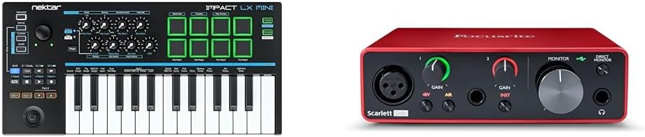Nektar Impact LX Mini USB MIDI Controller Keyboard Bundle with Focusrite Scarlett Solo 3rd Gen USB Audio Interface