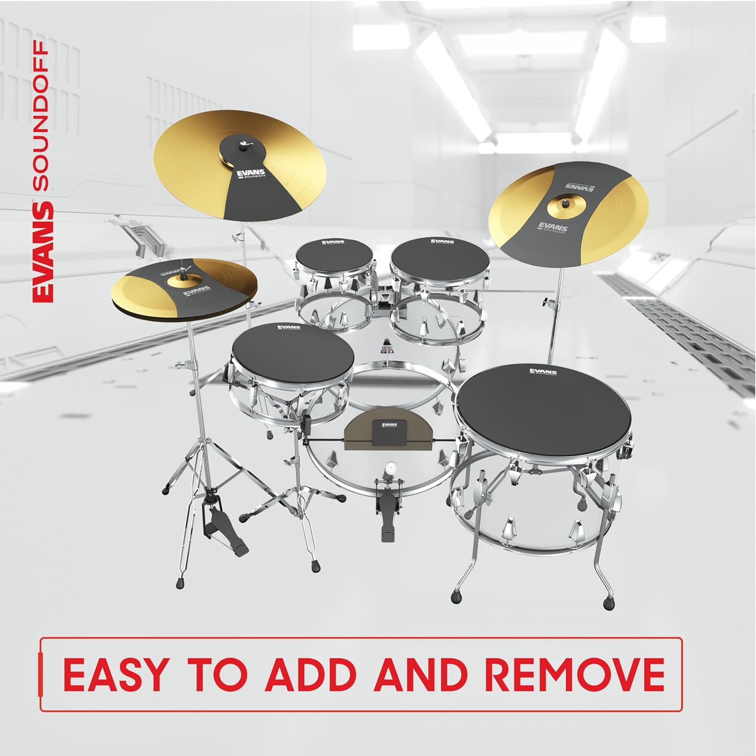 Evans Soundoff Drum Mute Pads - Full Box Pad Set - Mutes Pack - 3 Cymbals, 4 Tom/Snare, & 1 Bass - Great for Silencing Acoustic Kits to Practice - Standard - 8-Pack