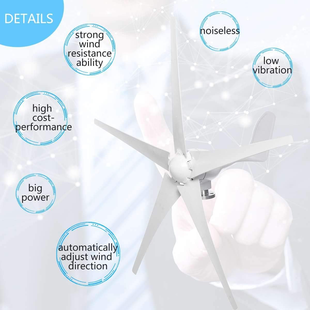 6000W 12/24/48V Wind Power Turbines Generator 3/5 Wind Blades Option with Waterproof Charge Controller Fit for Home Or Camping,3 Blades,24v