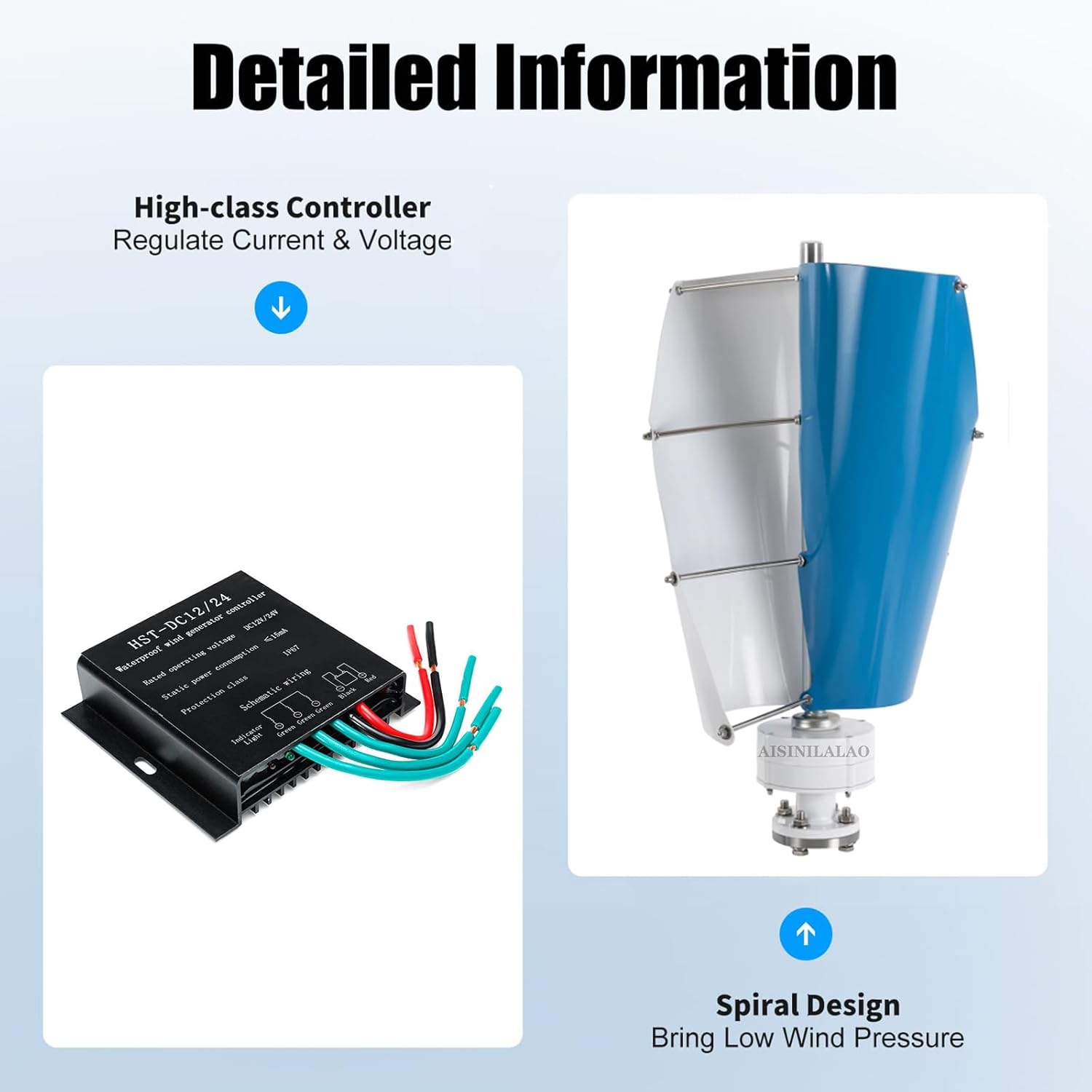 400W Wind Turbine Generator with 2 Blades,Spiral Vertical Turbine Generator W/Controller,12V 24V 48V Generators Suitable for Household Emergency Power Supply