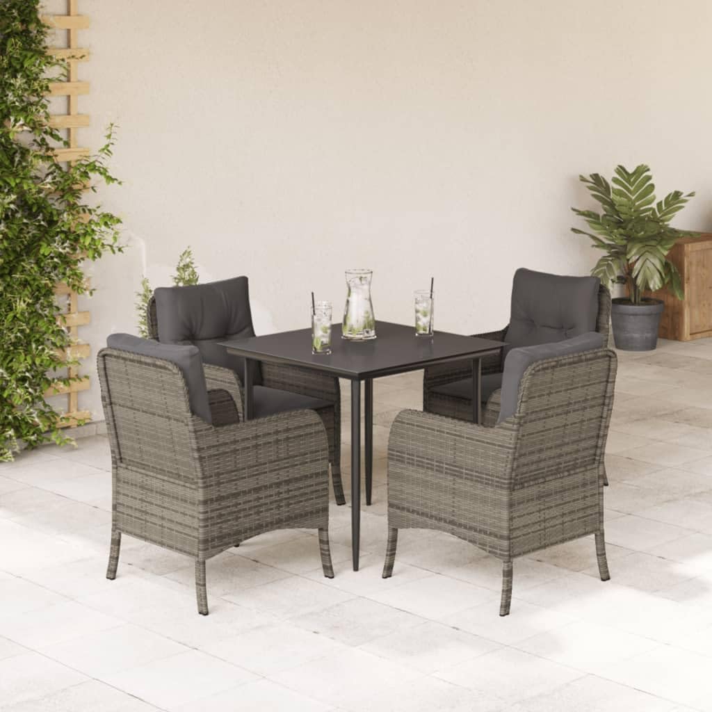 5 Piece Patio Dining Set with Cushions Gray Poly Rattan Garden Furniture
