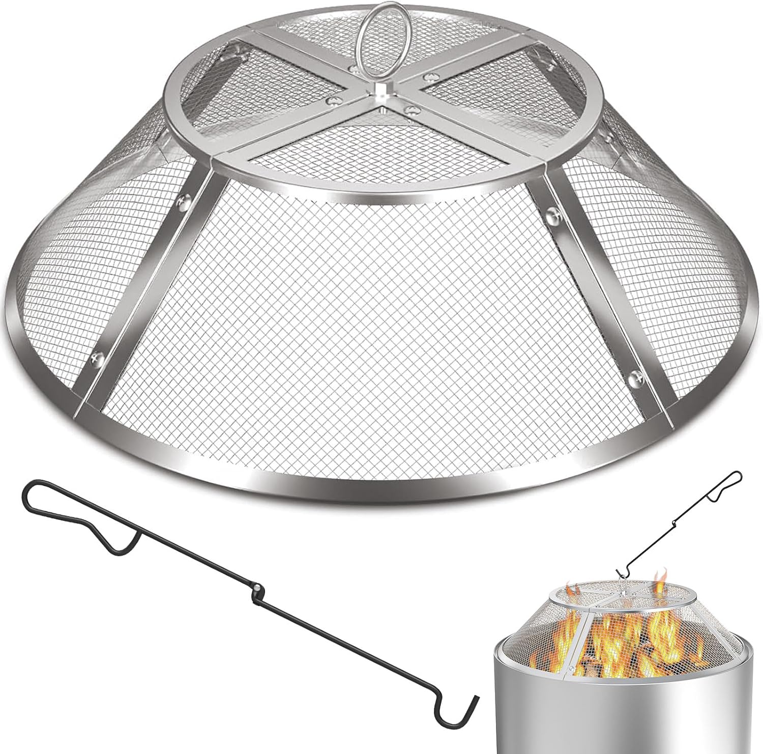 Fire Pit Spark Screen for Solo Stove Bonfire Yukon Accessories, 27 Inch Yukon Shield for Solo Stove Accessories, 304 Stainless Steel Detachable Mesh Fire Pit Spark Protector with Grill Function