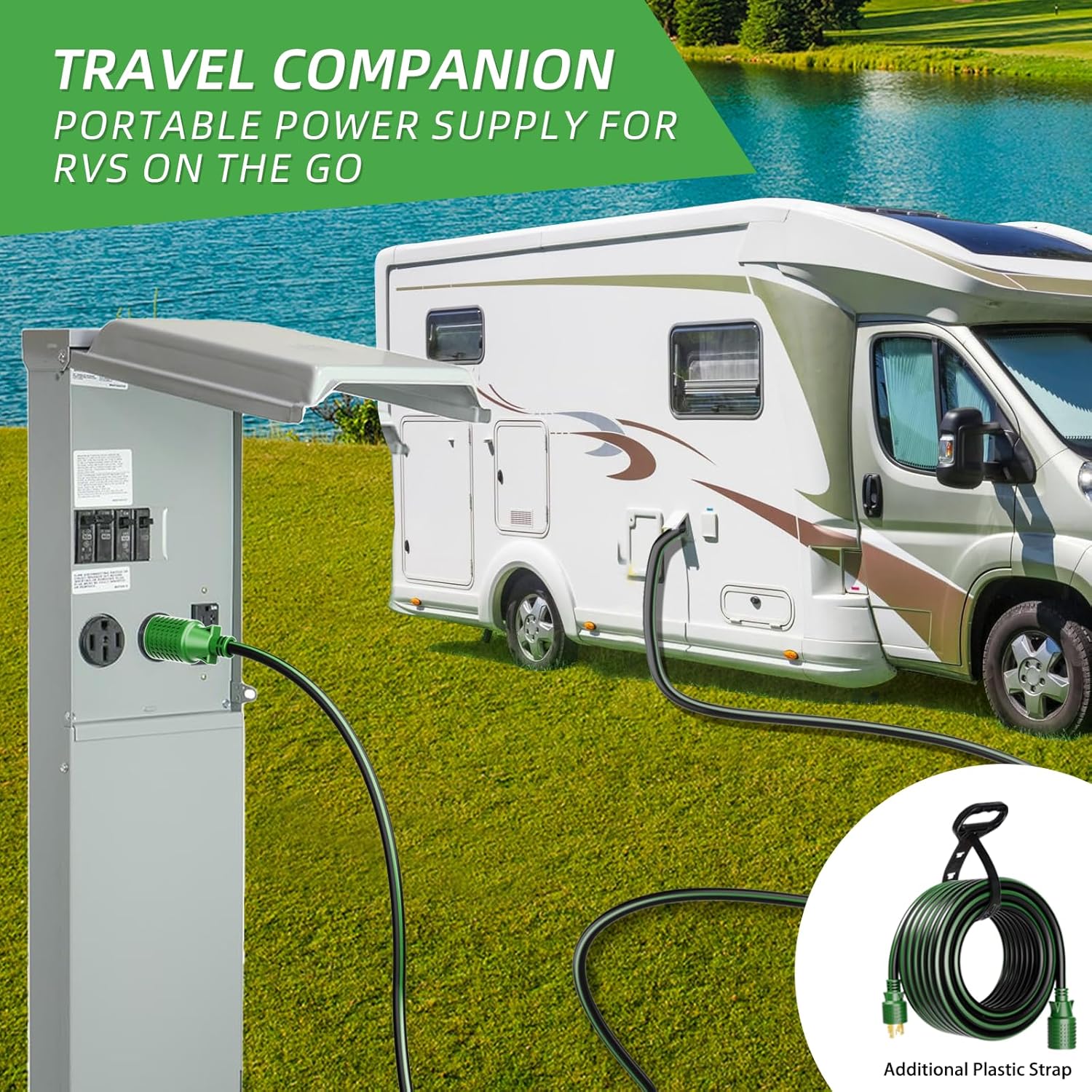 4 Prong 30 Amp Extension Generator Cord 50FT, NEMA L14-30P/L14-30R, 125/250 Volt Up to 7500 Watts, 10 Gauge SJTW Twist Lock Power Cord for Manual Transfer Switch, Black&Green, ETL Listed