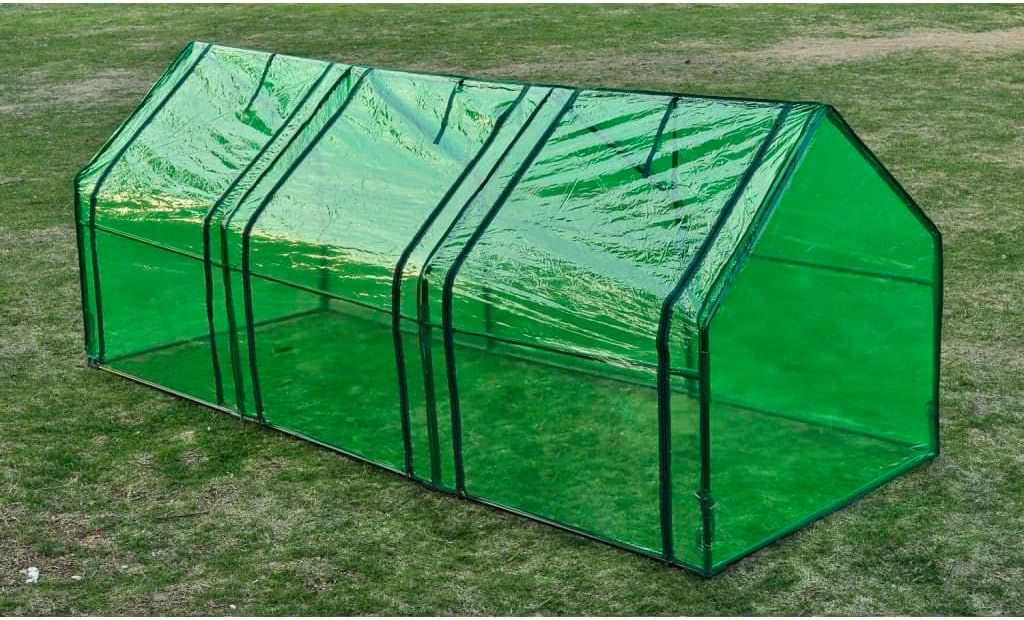 Green Tough Powder-Coated Steel Frame Outdoor Greenhouse, Medium Rectangular Plant Growing Tent for Garden & All-Season Gardening, Durable UV-Resistant PVC Cover