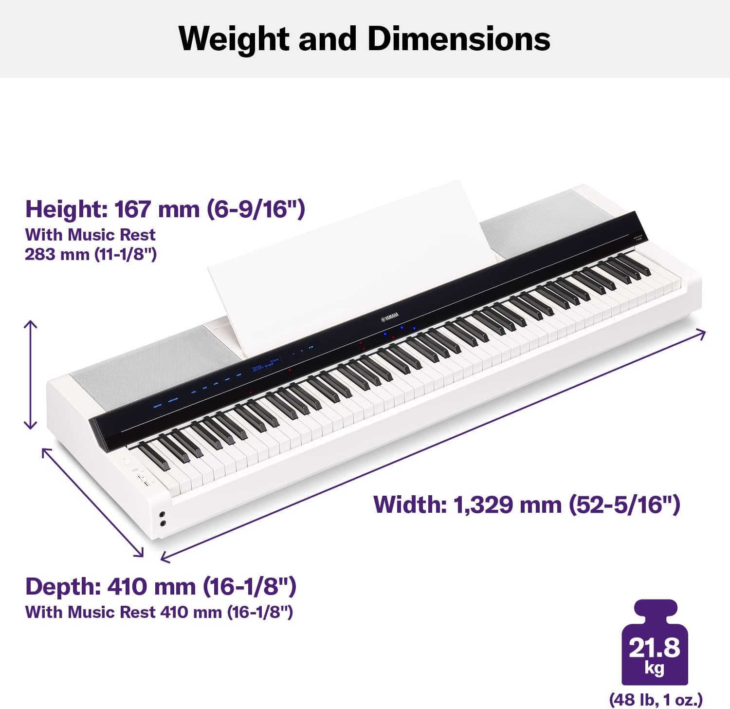 Yamaha PS500 88-key Smart Digital Piano w/Stream Lights Technology, PA500C Power Adapter and FC4A Sustain Pedal, White