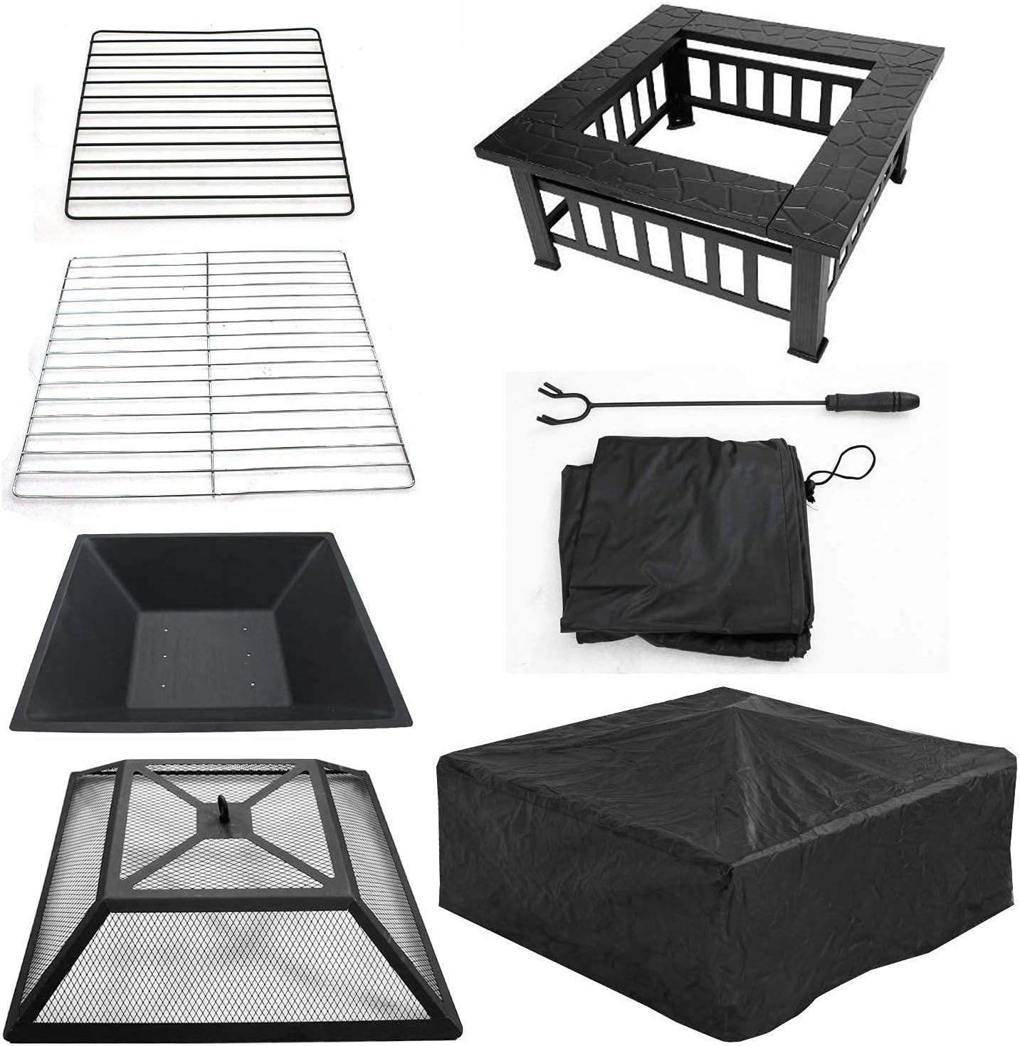 Iron Fire Pits with Poker for Garden,Hexagonal Shaped Metal Fire Pit Garden Stove with Spark Screen and Fireplace Cover for Outdoor Patio Backyard Camping Poolside