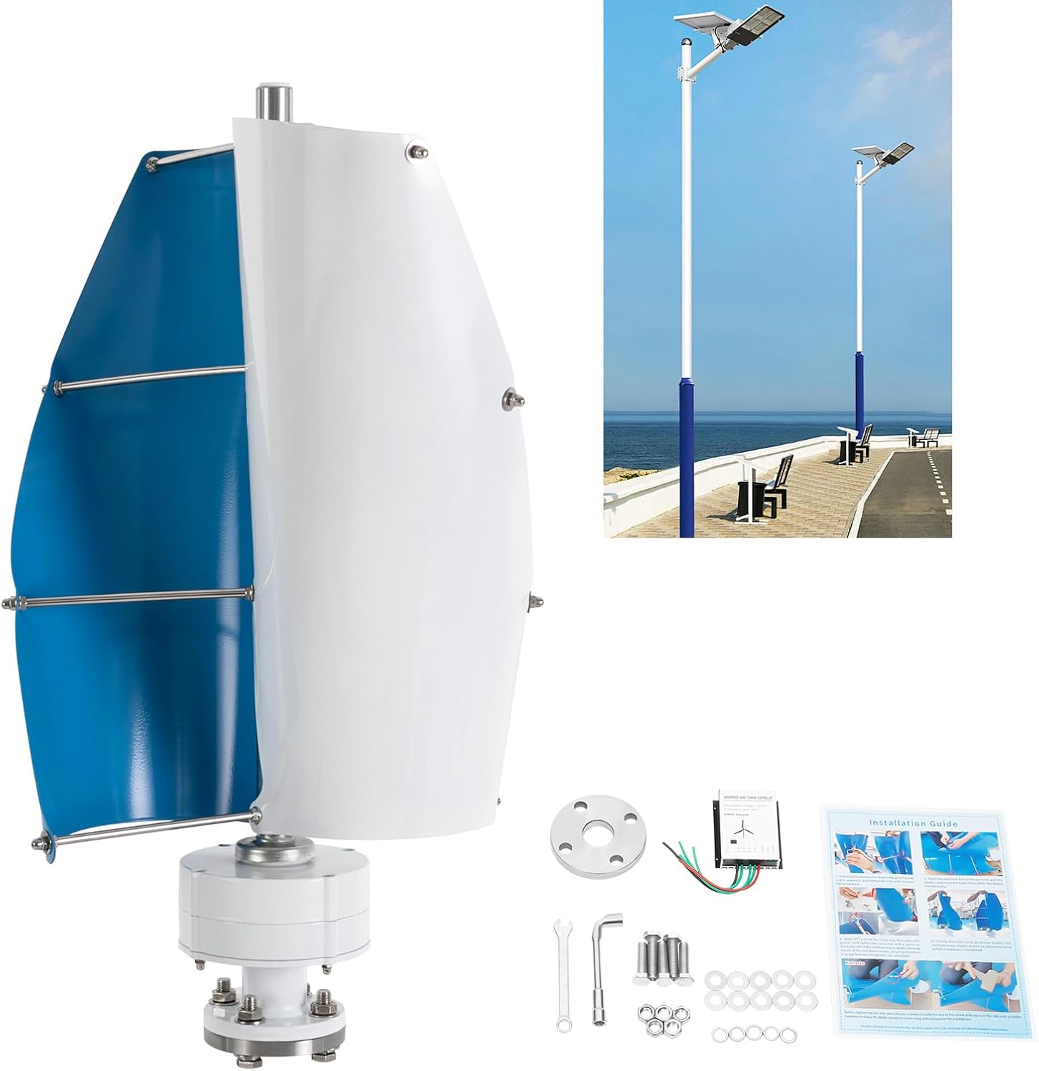 Wind Turbine,100W 12V Vertical Wind Turbine Generator Kit w/Controller,Automatically adjust,13m/s Rated Wind Speed for Home, Boats, Gazebos, etc