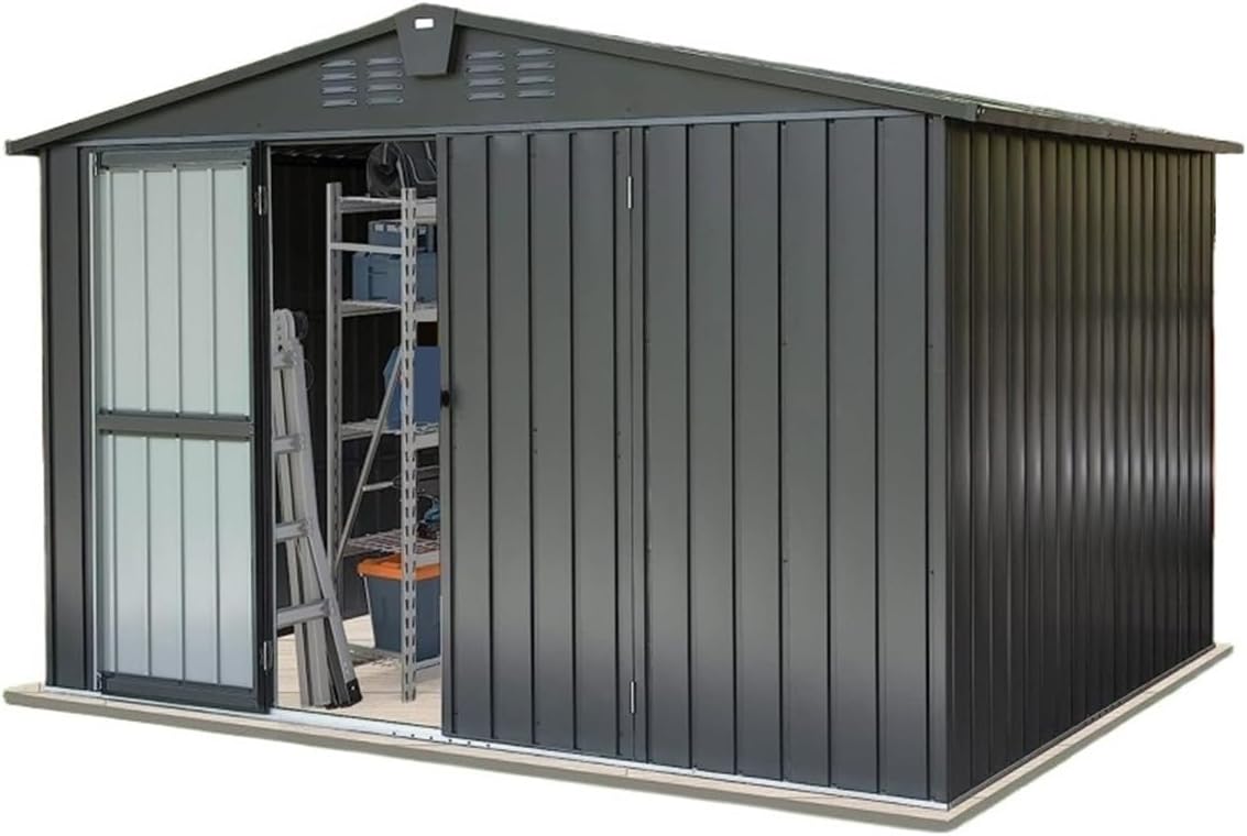 Garden Sheds Outdoor Storage Shed 10' x 8', Metal Garden Shed for Bike, Trash Can, Tools, Galvanized Steel Storage Cabinet for Backyard, Patio, Lawn Outdoor Storage Sheds