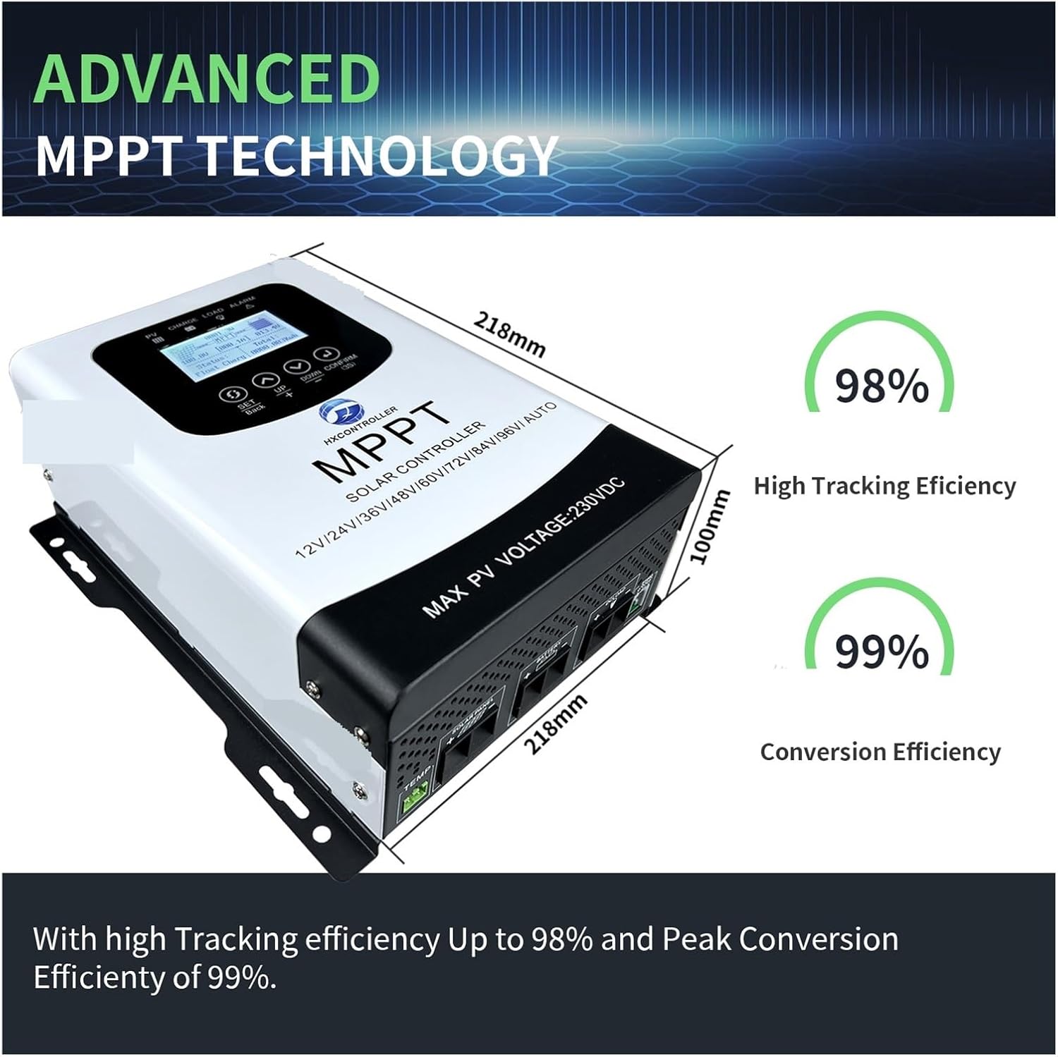 Solar Charge Controller, Solar Panel Controller 30A 40A 50A 60A MPPT Solar Charge Controller Auto 12V 24V 48V 60V 72V 96V 230VDC Solar Panel(30A)